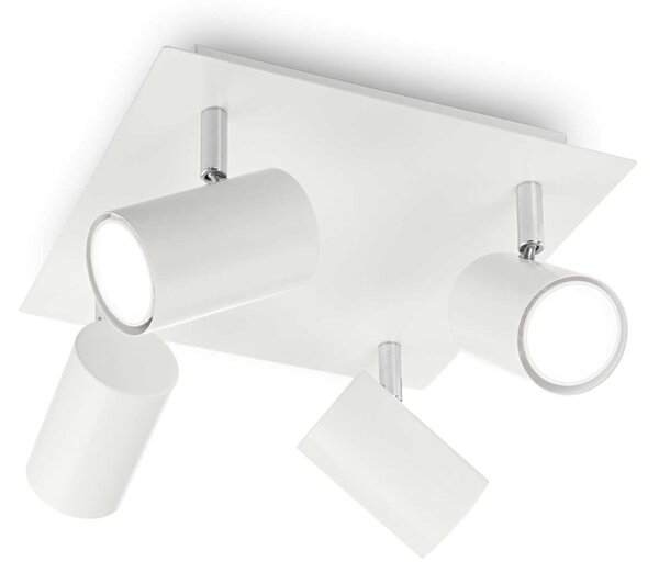 Lampada Da Soffitto 4 Luci Spot In Metallo Bianco E Diffusore Orientabile