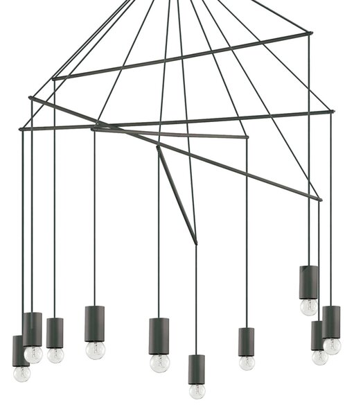 Lampadario A Sospensione 10 Luci In Metallo E Cavi Nero
