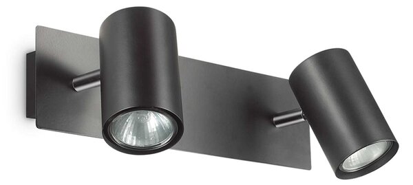 Lampada Da Parete 2 Luci Spot In Metallo Nero E Diffusore Orientabile