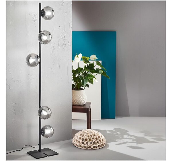 Ondaluce - Lampada da terra MONILE 5xE14/10W/230V 170 cm nero/fumé