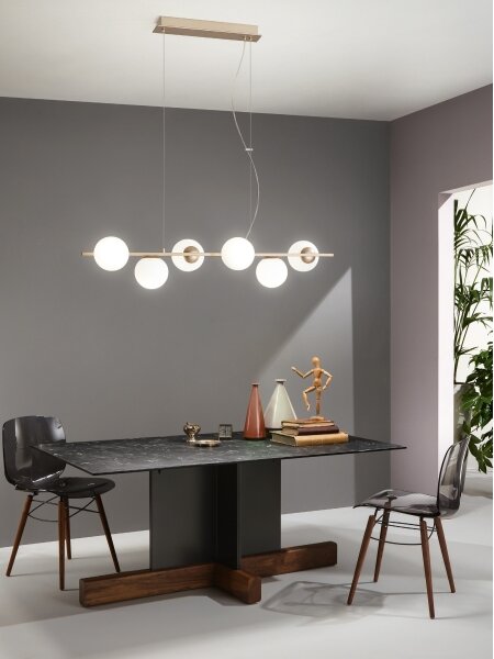 Ondaluce - Lampadario a cavo MONILE 6xE14/10W/230V dorato/bianco