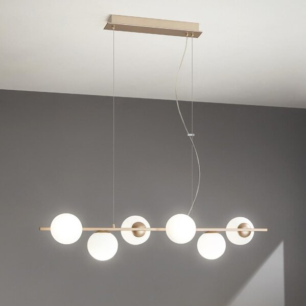 Ondaluce - Lampadario a cavo MONILE 6xE14/10W/230V dorato/bianco