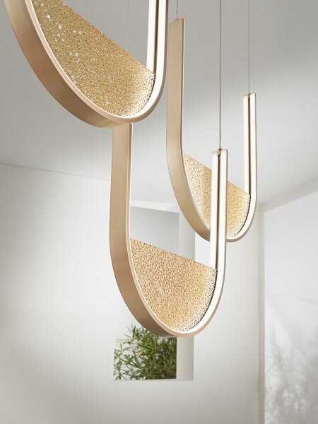 Ondaluce - Lampadario a sospensione LED dimmerabile con cavo LOTUS LED/70W/230V, oro