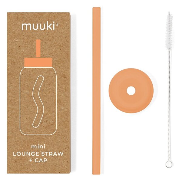 Cannuccia in silicone con scopino per pulizia e tappo inclusi Tropical Papaya Mini – Muuki