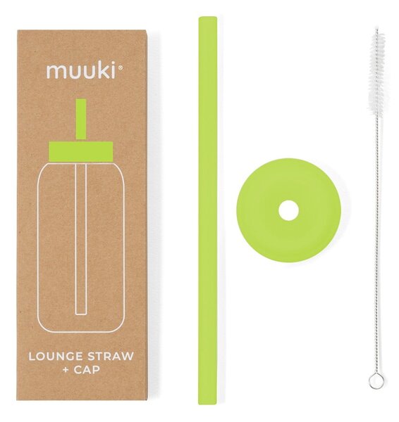 Cannuccia in silicone con scopino per pulizia e tappo inclusi Electric Lime – Muuki