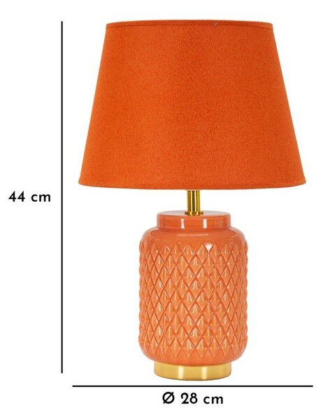 Lampada da tavolo arancione in ceramica con paralume in tessuto (altezza totale 44 cm) – Mauro Ferretti