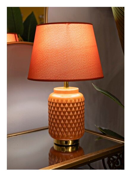 Lampada da tavolo arancione in ceramica con paralume in tessuto (altezza totale 44 cm) – Mauro Ferretti