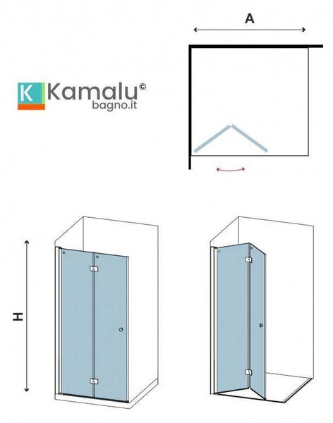 Kamalu doccia walk in a libro 70 cm colore nero | ksw7000n