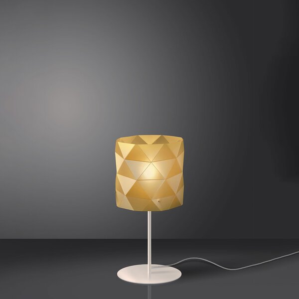 Lampada Da Tavolo Moderna 1 Luce Prisma In Polilux Oro H36 Made In Italy