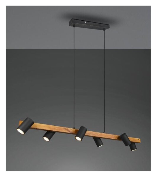 MARLEY SOSPENSIONE IN LEGNO E METALLO NERO CON 6 SPOT ORIENTABILI ATTACCO 6XGU10