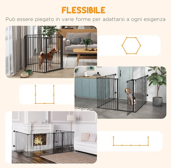 PawHut Cancellino per Cani Taglia Media Pieghevole e Modulabile in Metallo e Plastica, 123x102x90 cm, Nero|Aosom