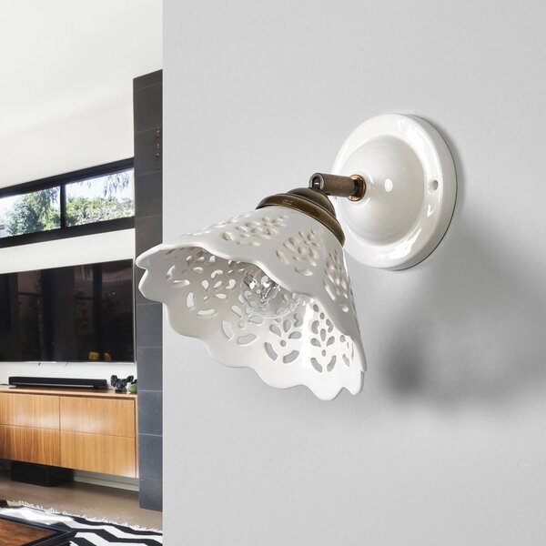 Ceramiche Applique da parete PIZZO, dimmerabile, Bianco / Opale, Soggiorno / Sala da pranzo, Ceramica, Campagna / Rustiche, Applique