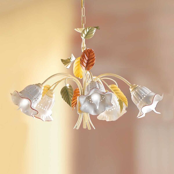 Ceramiche Lampada Flora in stile fiorentino, 5 punti luce