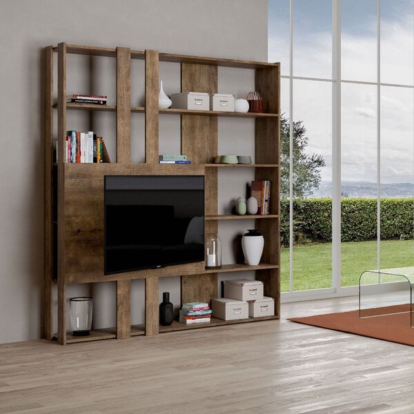 Libreria Moderna 5 Ripiani con Pannello per TV 178x36x204 cm in nobilitato Marrone