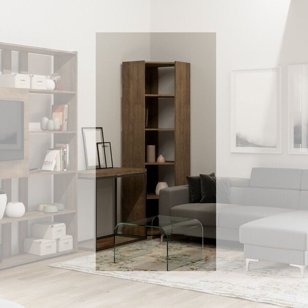 Libreria Angolare Moderna 5 Ripiani 60,3x60,3x205 cm in nobilitato Noce