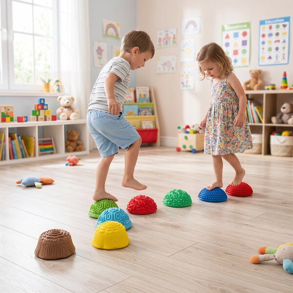 Costway Pietre di equilibrio per bambini set di 8 pezzi con superficie superiore ruvida e fondo antiscivolo gioco montessori, Pietre gioco per interno ed esterno