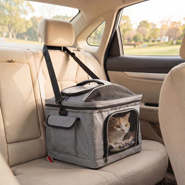 Costway Trasportino per gatti e cani con manico telescopico con tappetino lavabile finestra in rete apribile, Borsa trasportino pieghevole con ruote scorrevoli
