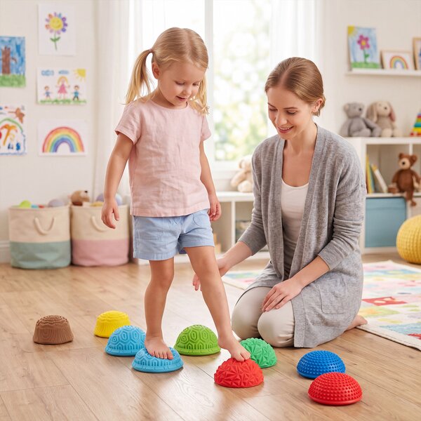 Costway Pietre di equilibrio per bambini set di 8 pezzi con superficie superiore ruvida e fondo antiscivolo gioco montessori, Pietre gioco per interno ed esterno