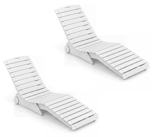 Costway Set di 2 lettino prendisole da giardino impermeabile design ergonomico a curva a S, Lettino sdraio per spiaggia e piscina Bianco
