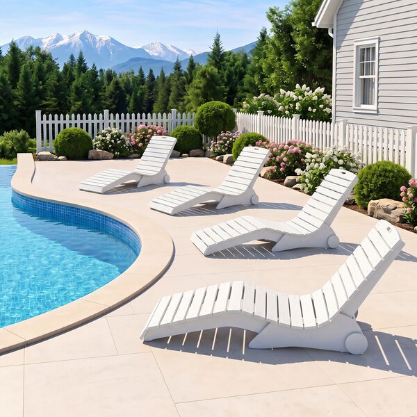 Costway Set di 2 lettino prendisole da giardino impermeabile design ergonomico a curva a S, Lettino sdraio per spiaggia e piscina Bianco