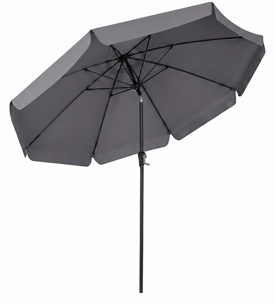 Costway 286 cm Ombrellone da giardino con elegante bordo arricciato 8 stecche, Ombrellone da spiaggia angolo regolabile Grigio