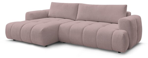 Divano angolare rosa allungabile e con contenitore (penisola a sinistra/chaise lounge) con rivestimento in ciniglia Fuji – Bobochic Paris