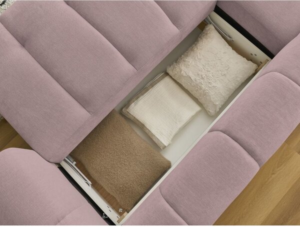 Divano angolare rosa allungabile e con contenitore (penisola a sinistra/chaise lounge) con rivestimento in ciniglia Fuji – Bobochic Paris