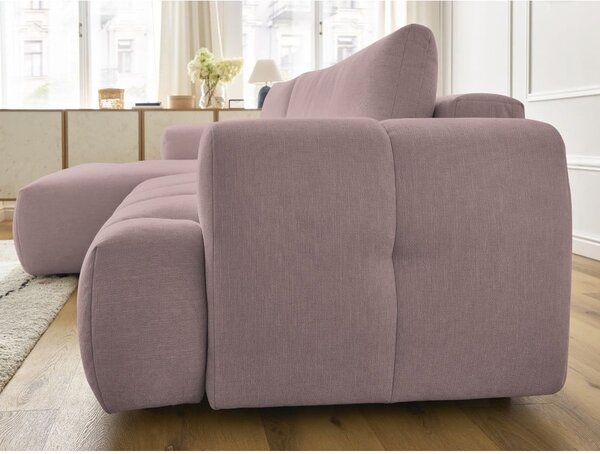 Divano angolare rosa allungabile e con contenitore (penisola a sinistra/chaise lounge) con rivestimento in ciniglia Fuji – Bobochic Paris