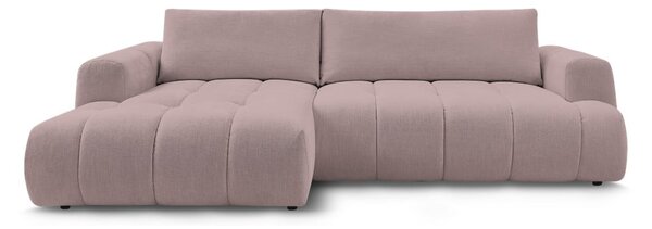 Divano angolare rosa allungabile e con contenitore (penisola a sinistra/chaise lounge) con rivestimento in ciniglia Fuji – Bobochic Paris