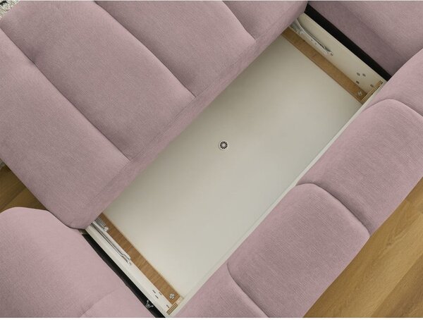 Divano angolare rosa allungabile e con contenitore (penisola a sinistra/chaise lounge) con rivestimento in ciniglia Fuji – Bobochic Paris