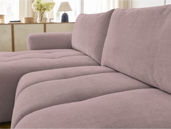 Divano angolare rosa allungabile e con contenitore (penisola a sinistra/chaise lounge) con rivestimento in ciniglia Fuji – Bobochic Paris