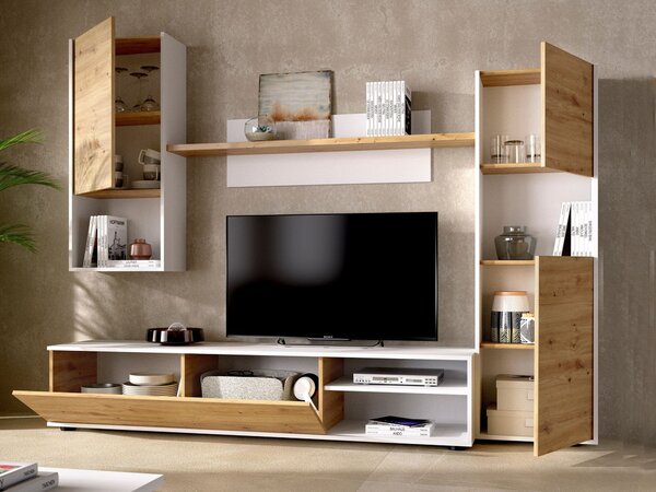 Parete attrezzata in legno 220cm rovere e bianca - Artex