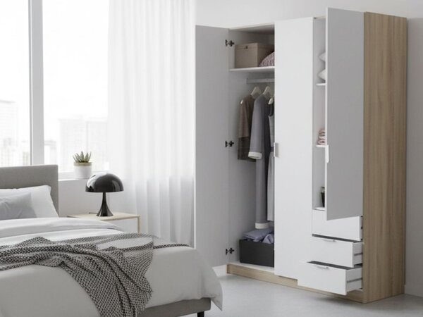 Guardaroba con appendiabiti bianco e rovere 121x180h cm - Apaches