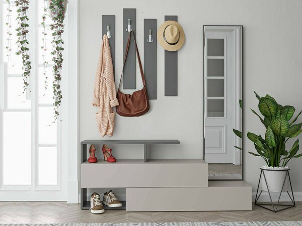 Mobile per ingresso sospeso con specchio 2 ante tortora e antracite 137x54h cm - Ascari