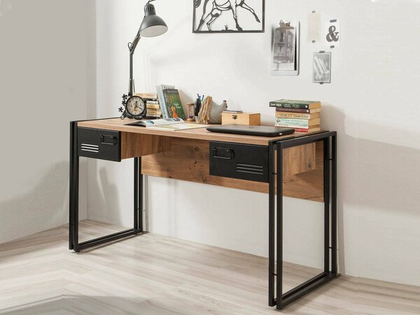 Scrivania lineare quercia e nera 139x60cm metallo - Grimilde