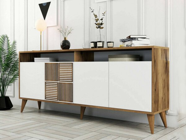 Credenza noce e bianca 180x35x78h cm 4 ante - Jole