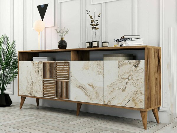 Credenza noce e bianca marmo 180x35x78h cm 4 ante - Jole