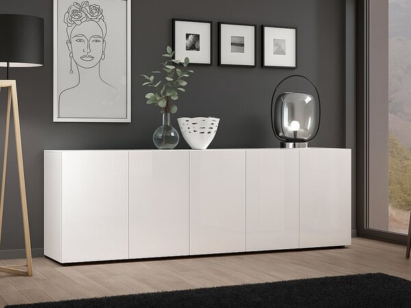 Credenza larga bianco lucida 225x38x79h cm 5 ante - Macaria