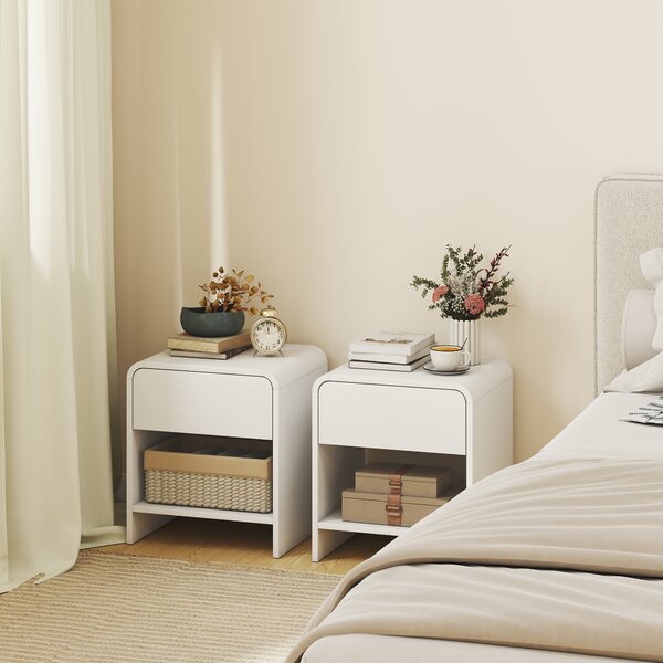 HOMCOM Set 2 comodini moderni con cassetto e scomparto aperto, 40x35x45 cm, bianco | Aosom Italy
