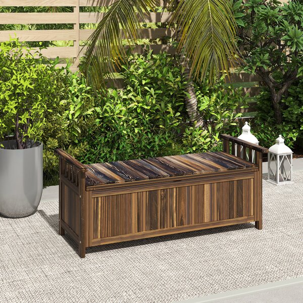 Outsunny Panca da giardino 2 posti con contenitore e braccioli, 128.5x52x53.5 cm, carbonizzato | Aosom Italy