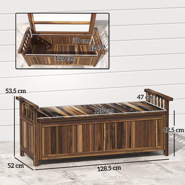 Outsunny Panca da giardino 2 posti con contenitore e braccioli, 128.5x52x53.5 cm, carbonizzato | Aosom Italy
