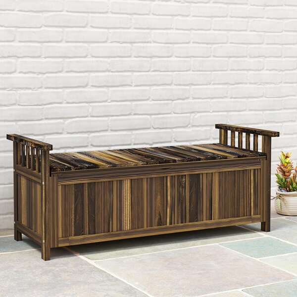 Outsunny Panca da giardino 2 posti con contenitore e braccioli, 128.5x52x53.5 cm, carbonizzato | Aosom Italy