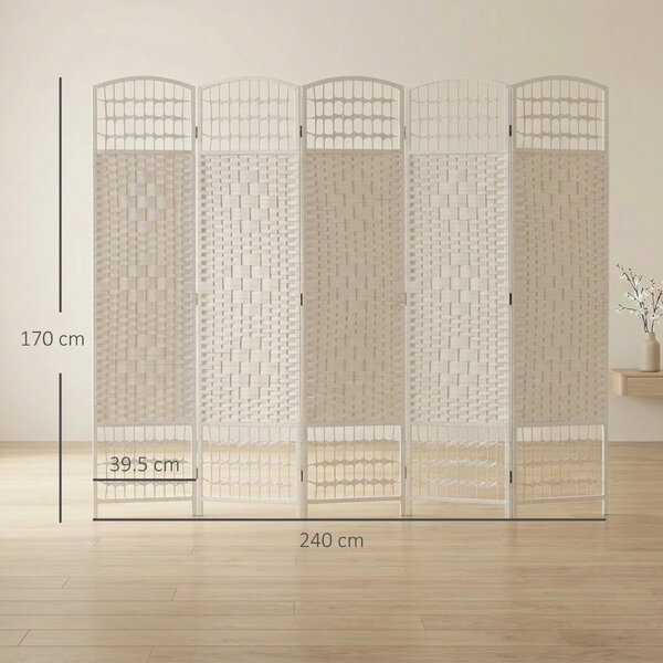 HOMCOM Paravento pieghevole a 6 pannelli in corda di carta, 160x170 cm, bianco | Aosom Italy