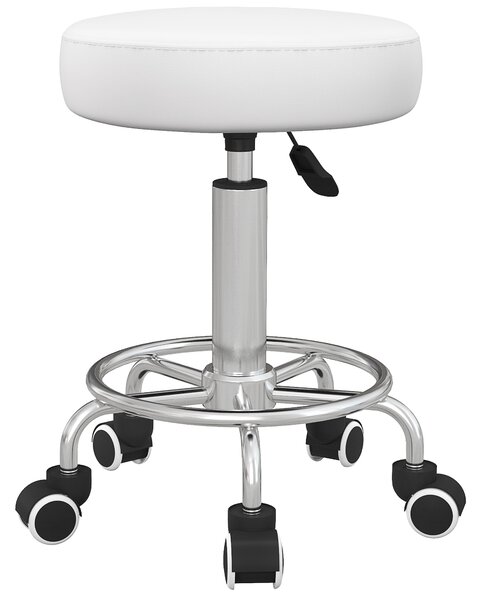 Vinsetto Sgabello da salone regolabile in altezza in finta pelle, portata 110 kg, bianco | Aosom Italy