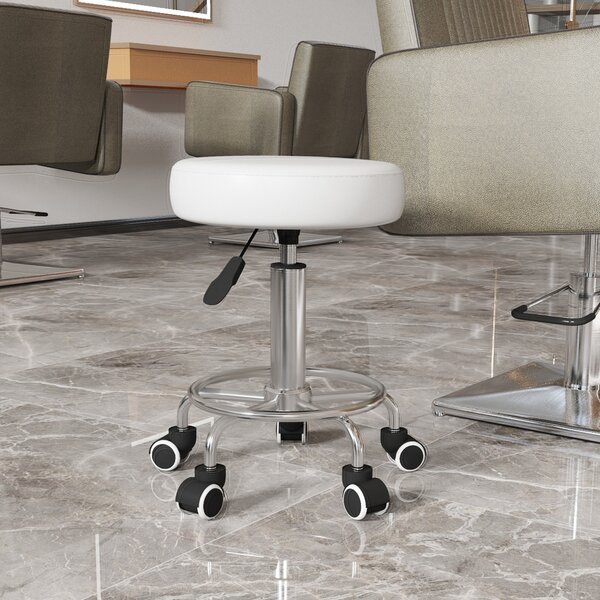 Vinsetto Sgabello da salone regolabile in altezza in finta pelle, portata 110 kg, bianco | Aosom Italy