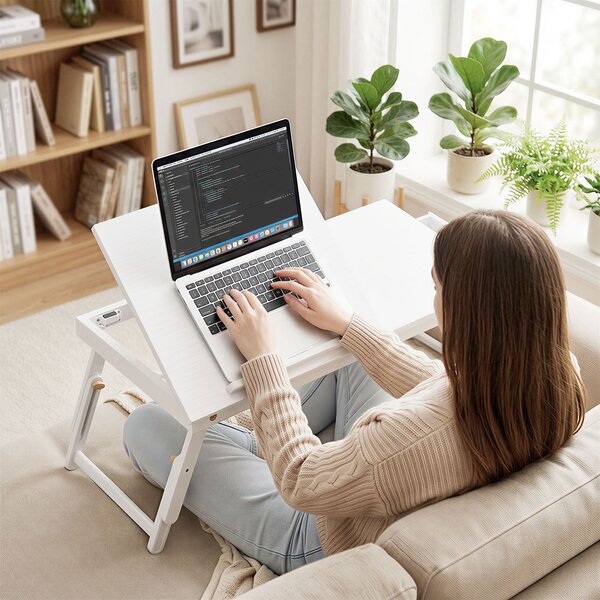 HOMCOM Tavolino da letto pieghevole e regolabile con piano inclinabile per laptop, bianco | Aosom Italy