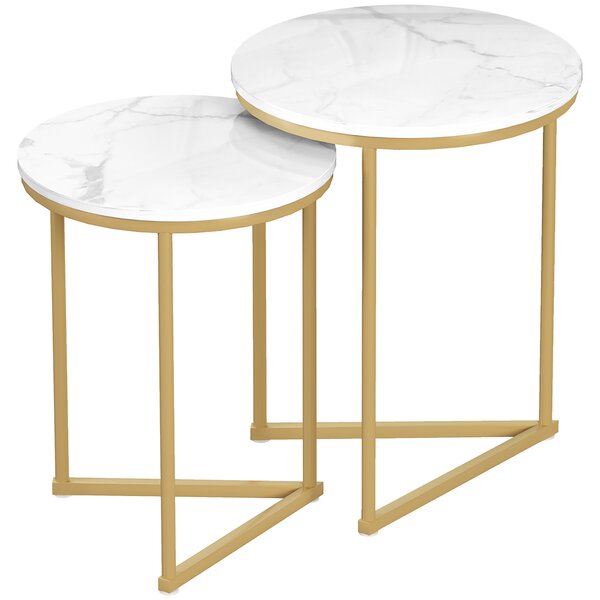 HOMCOM Set 2 tavolini laterali moderni con gambe in acciaio dorato | Aosom Italy