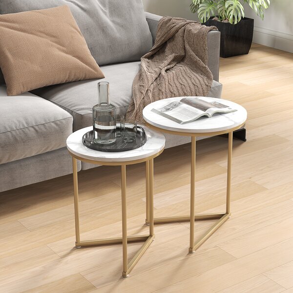 HOMCOM Set 2 tavolini laterali moderni con gambe in acciaio dorato | Aosom Italy