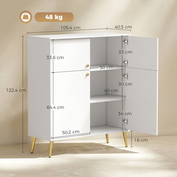 HOMCOM Madia moderna con 4 ante soft-close e piedi in metallo, 105.4 cm, bianco crema | Aosom Italy