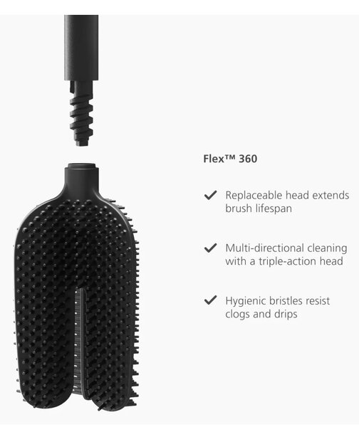 Joseph Joseph Flex 360 Lite Matt Black Scopino per WC Tripla Azione Antigoccia Anti-intasamento